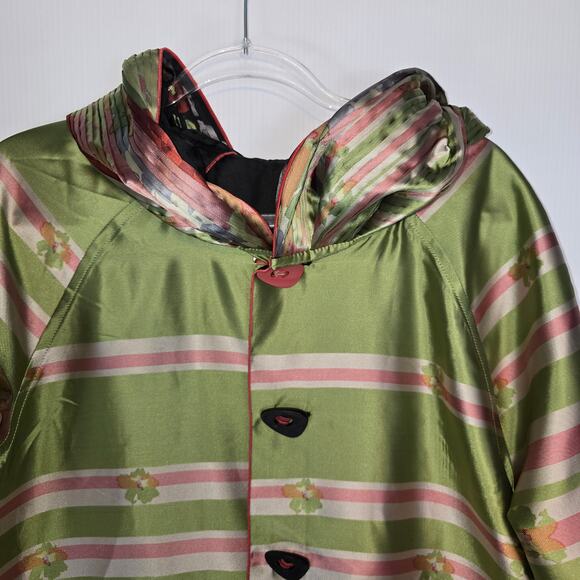 UBU Reversible Mid Length Jacket Pleated Hood Black Floral Striped Floral M - Picture 7 of 15